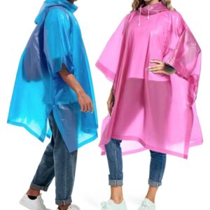 Rain Ponchos for Adults Reusable - Raincoats Survival Emergency Heavy Duty Rain Coat with Drawstring Hood (Random colors)