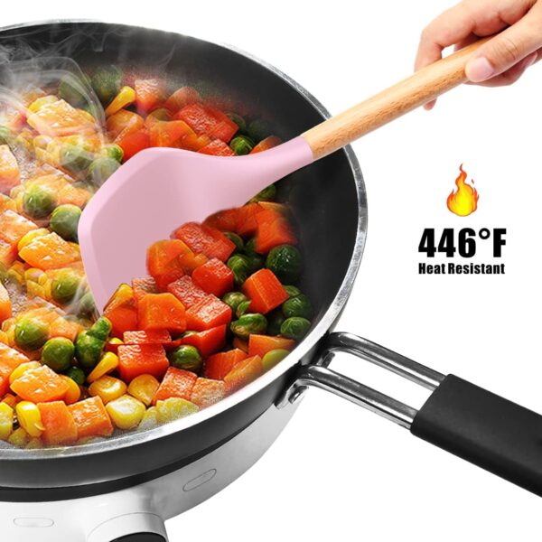 12 Pcs Silicone Cooking Utensils Kitchen Utensil Set | Heat Resistant Kitchen Non toxic Spatula Set with Turner Tongs,Spoon,Brush,Whisk-Wooden Handle(Random color) - Image 9