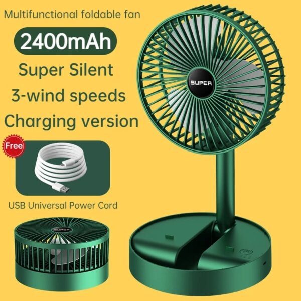 Rechargeable - Portable Telescopic Folding Fan Table Desk Fan | 3 Speeds Adjustable height Fan (Random color) - Image 4