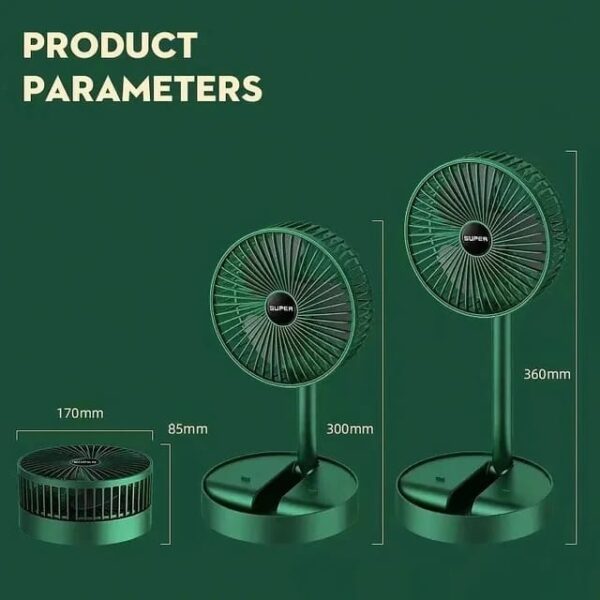 Rechargeable - Portable Telescopic Folding Fan Table Desk Fan | 3 Speeds Adjustable height Fan (Random color) - Image 2